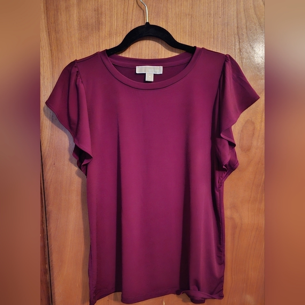 Michael Kors Burgundy Ruffled Cap Sleeve Blouse, Sz. M
